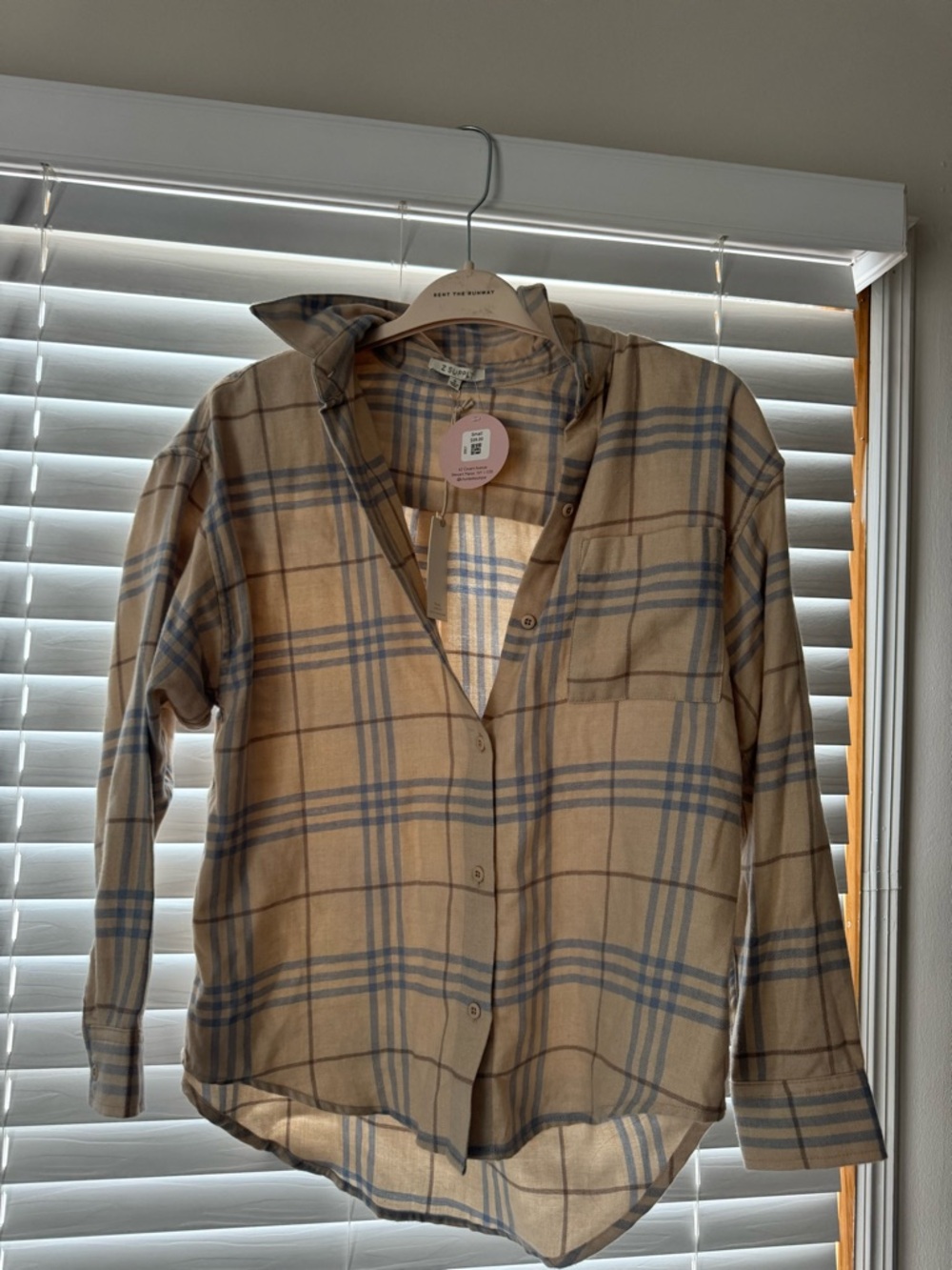 Z Supply Beige and Light Blue Plaid Shirt